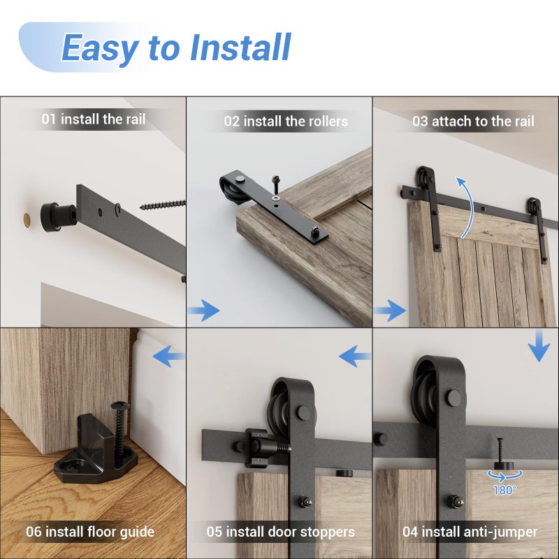 CCJH 8FT Single Sliding Barn Door Hardware Kit Black Basic Roller Carbon Steel Hanger Flat Track System for Closet Kitchen 1 Door 48 inch Wide - Image 5